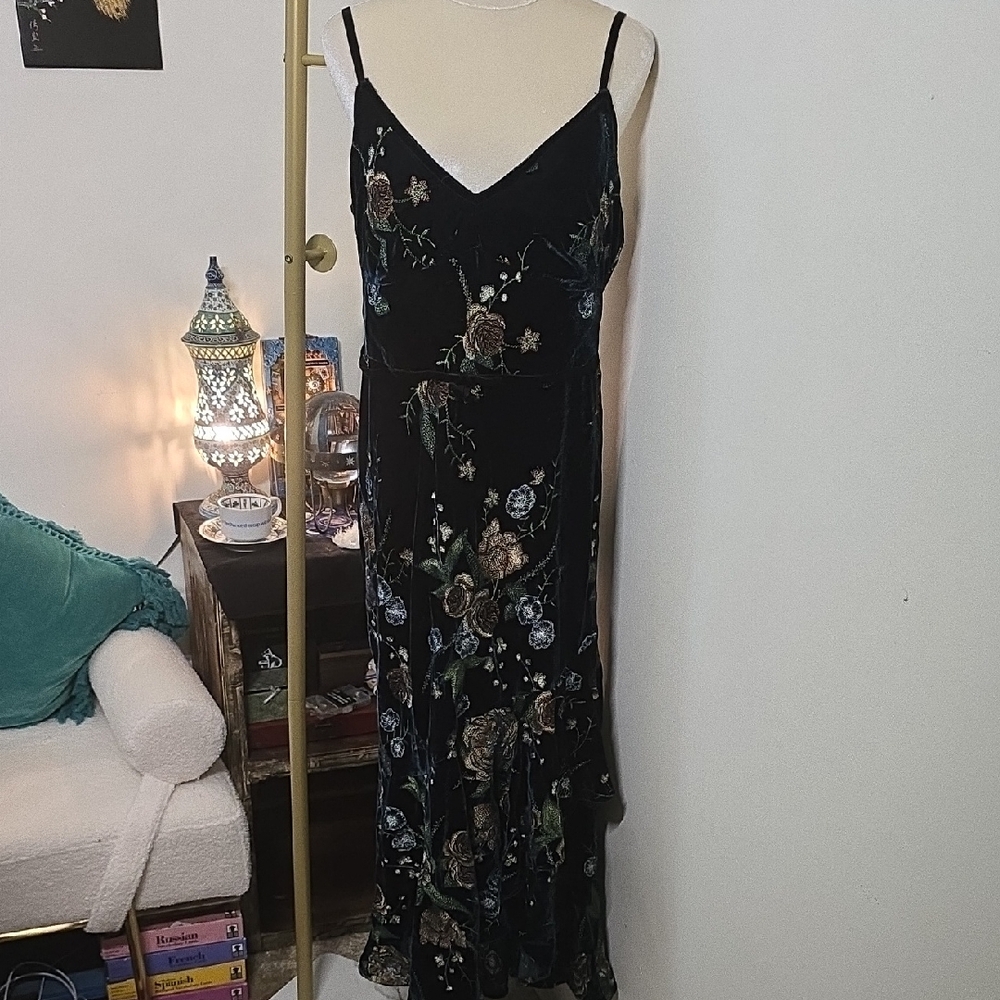 Marchesa Green Floral Embroidered Maxi Dress